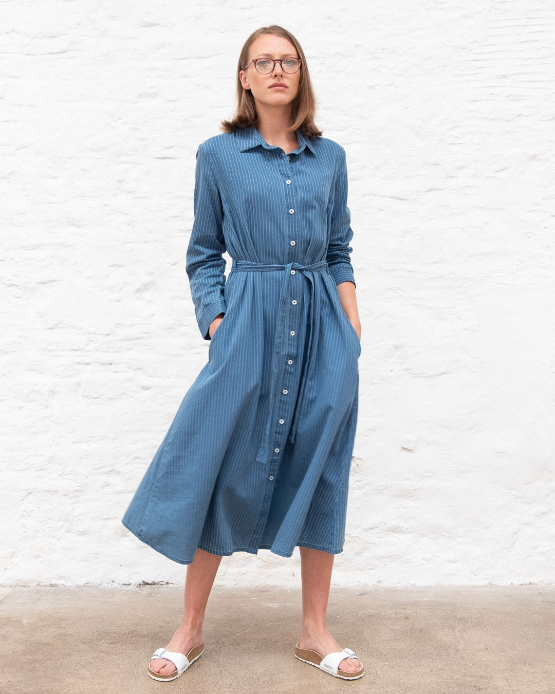 Rita Denim Striped Shirt Dress